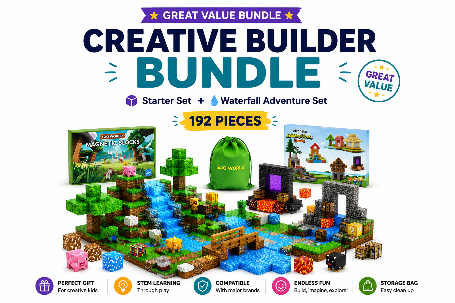 Creative Builder Bundle – Starter + Waterfall Set (192 Pieces)