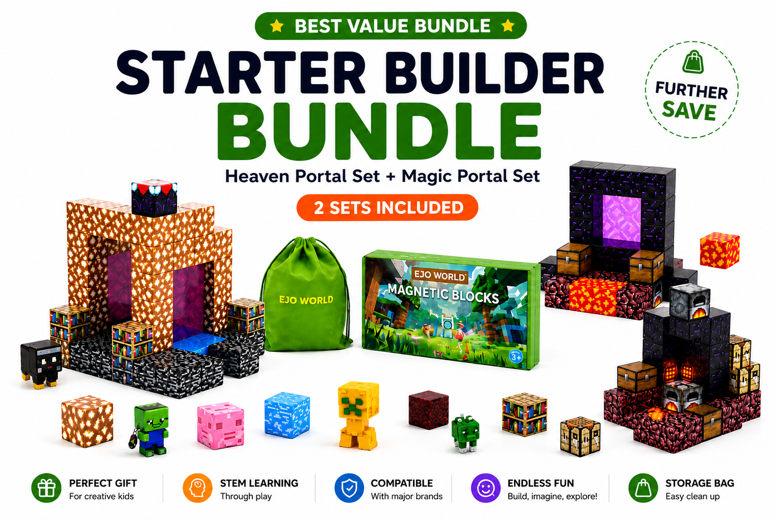 Starter Builder Bundle – Heaven & Magic Portal Magnetic Tiles (64 Pieces)