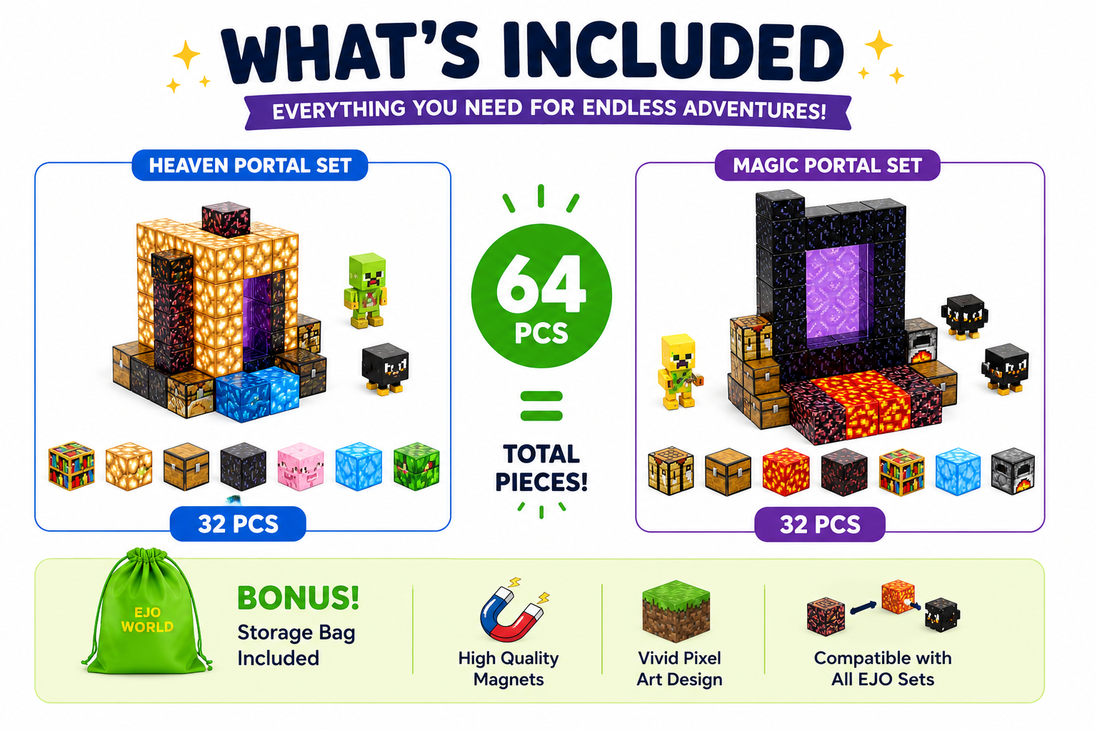Starter Builder Bundle – Heaven & Magic Portal Magnetic Tiles (64 Pieces)