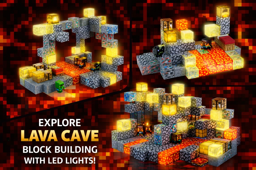 EJO World 128-Piece LED Magnetic Blocks – Lava & Volcano Adventure Set
