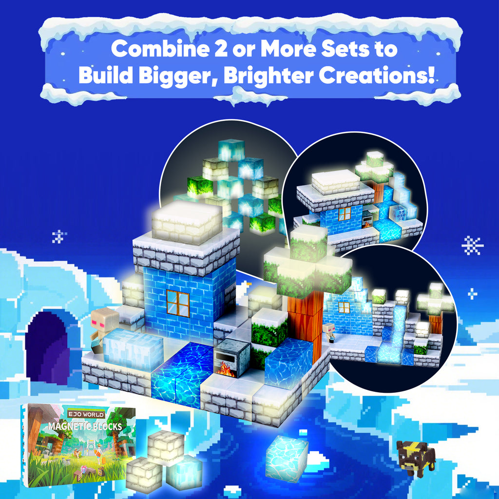EJO World 128-Piece LED Magnetic Blocks – Snow Adventure Set