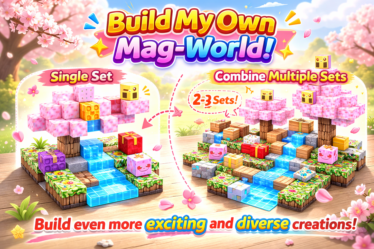 EJO World 128-Piece Magnetic Blocks – Sakura Party Set