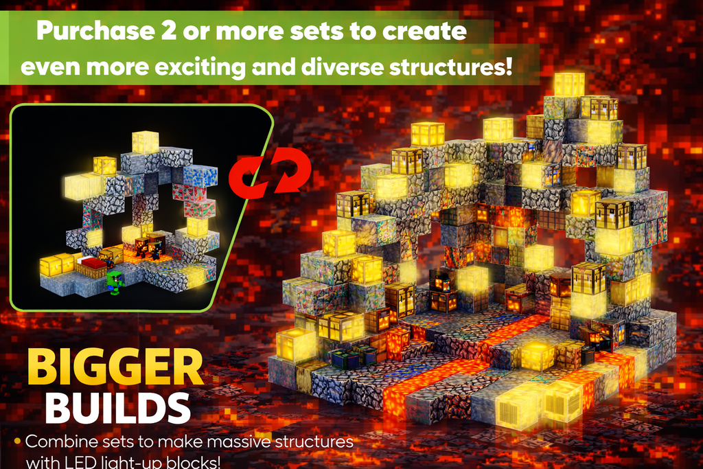 EJO World 128-Piece LED Magnetic Blocks – Lava & Volcano Adventure Set