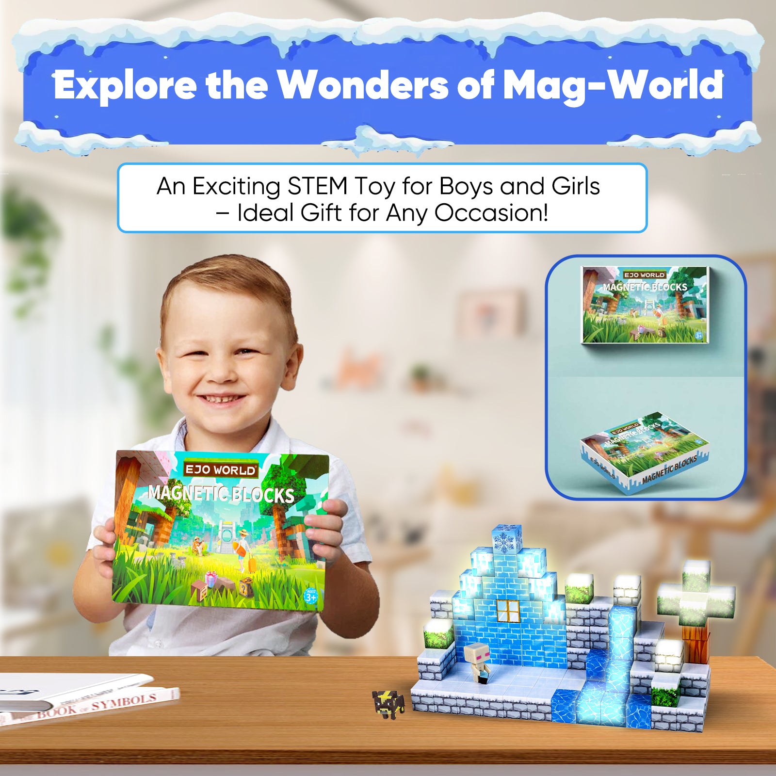 EJO World 128-Piece LED Magnetic Blocks – Snow Adventure Set