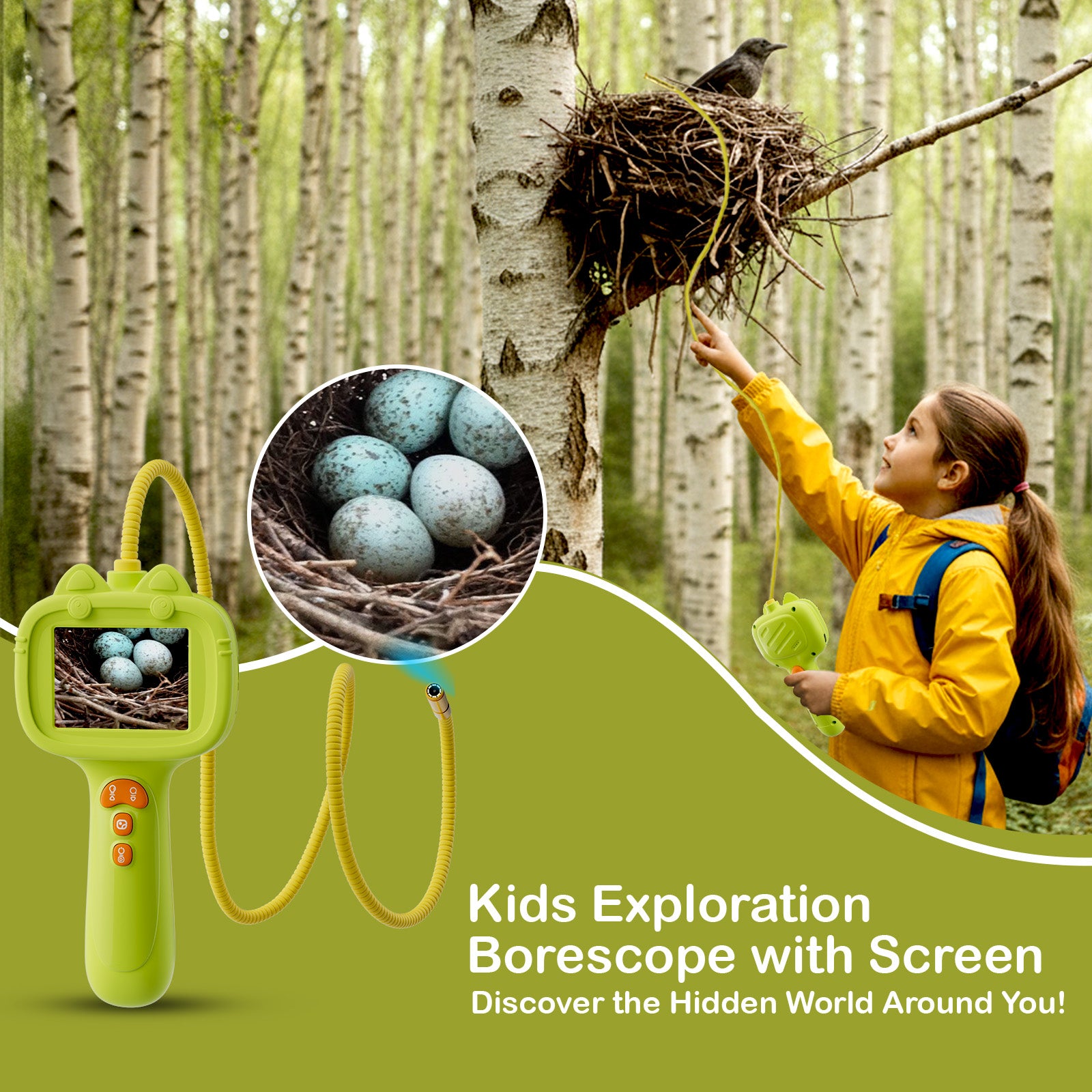 EJO World Kids Endoscope Camera Toy with Light – STEM Exploration Toy - Green
