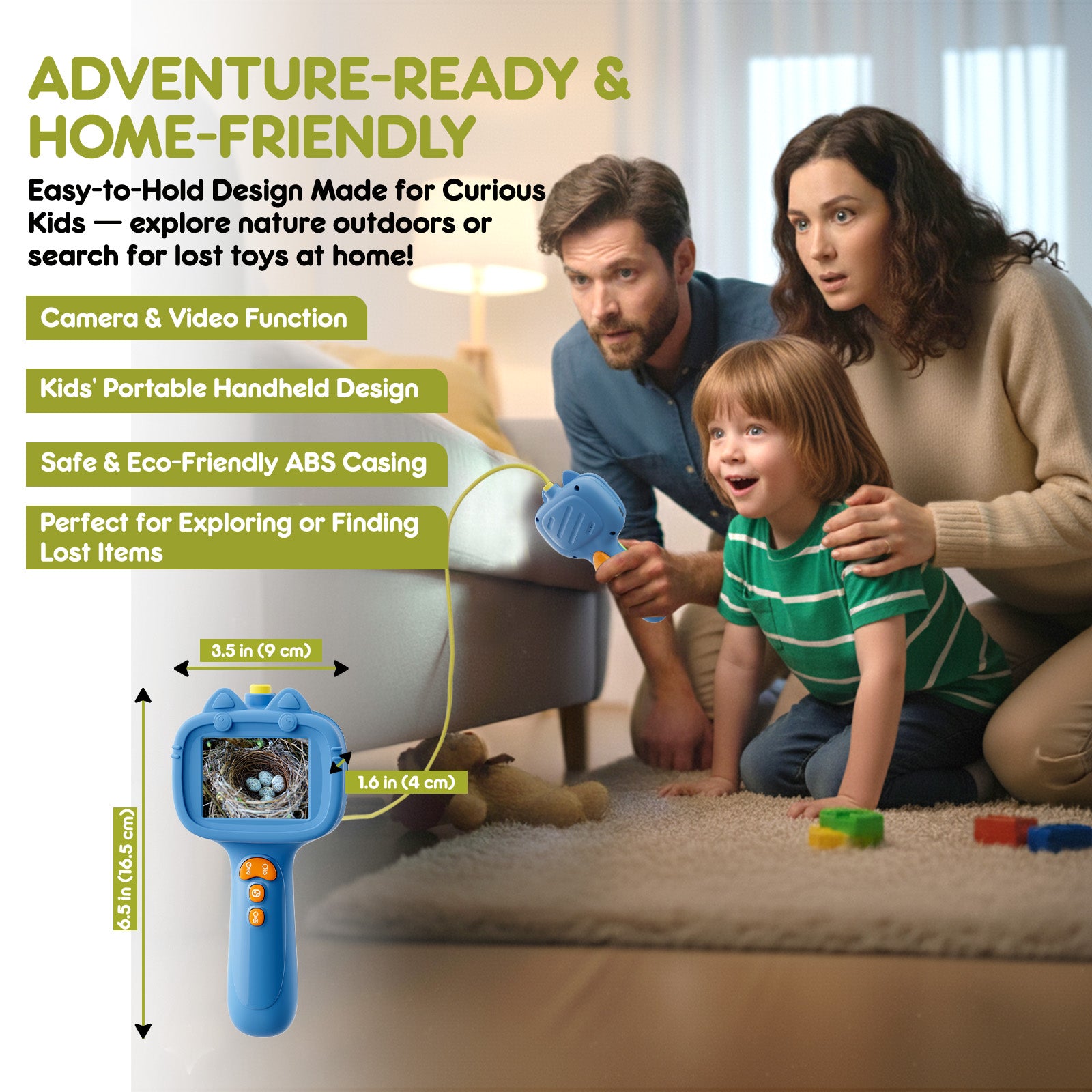 EJO World Kids Endoscope Camera Toy with Light – STEM Exploration Toy - Blue